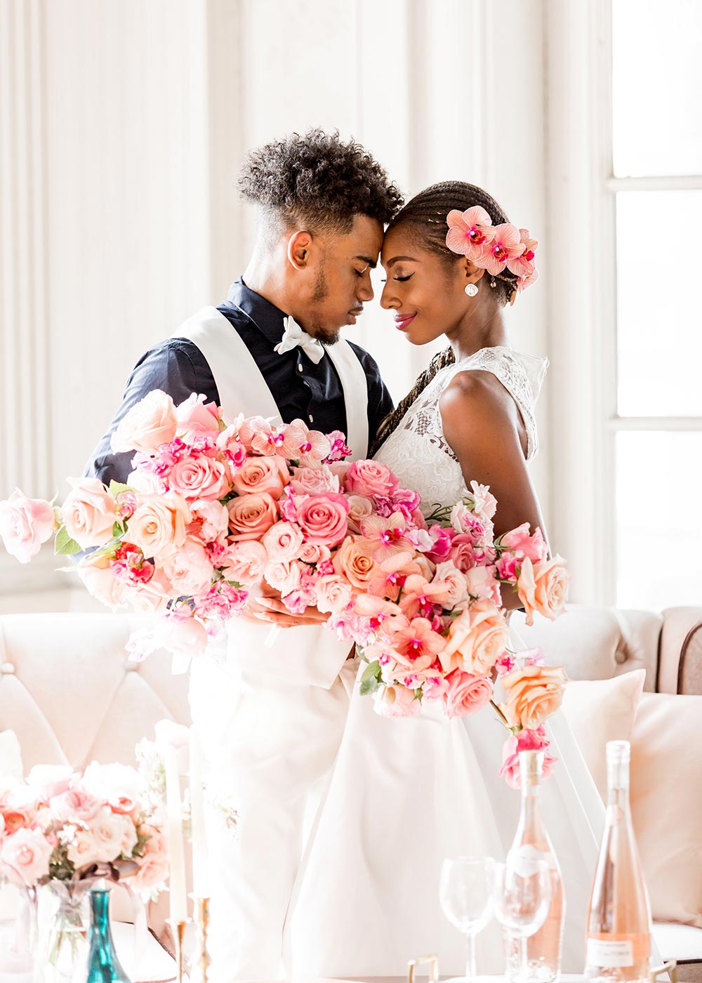 ombre pink bridal bouquet bride and groom