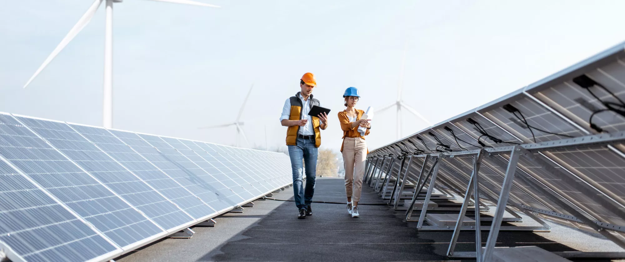 Engineers on a solar power plant