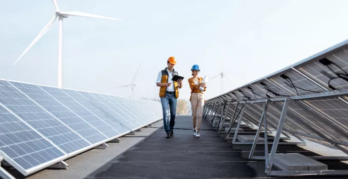 Engineers on a solar power plant